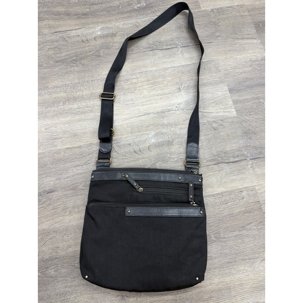 Highway PURSE Flat Packable Crossbody Bag Black Nylon Green leather Zip Pulls